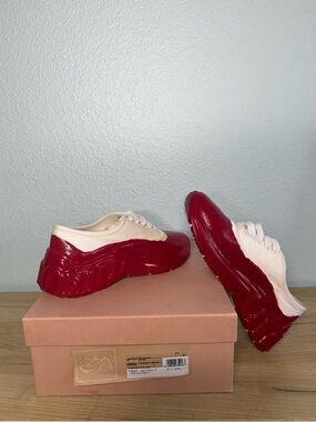 Miu Miu - Red and White knit rubber logo flat form sneakers